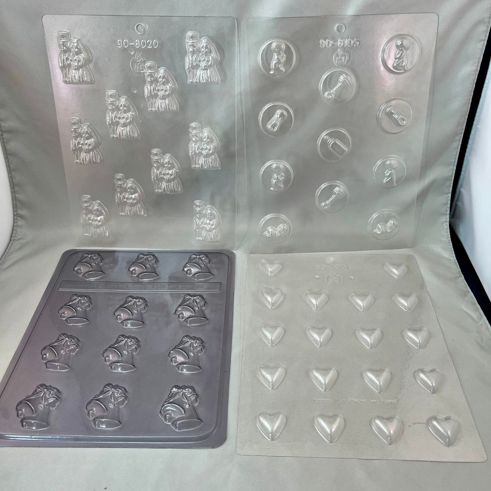 CK Products Apollo Candy Molds Set 4 Wedding Baby Shower Hearts Bells Clear EX